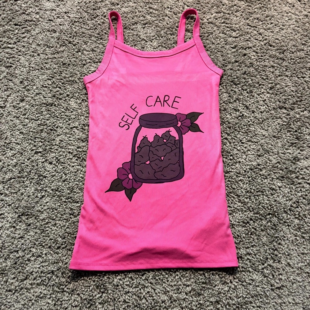 NOBO No Boundaries Girls Pink "Self Care" Graphic Ribbed Tank Top Size XS 1